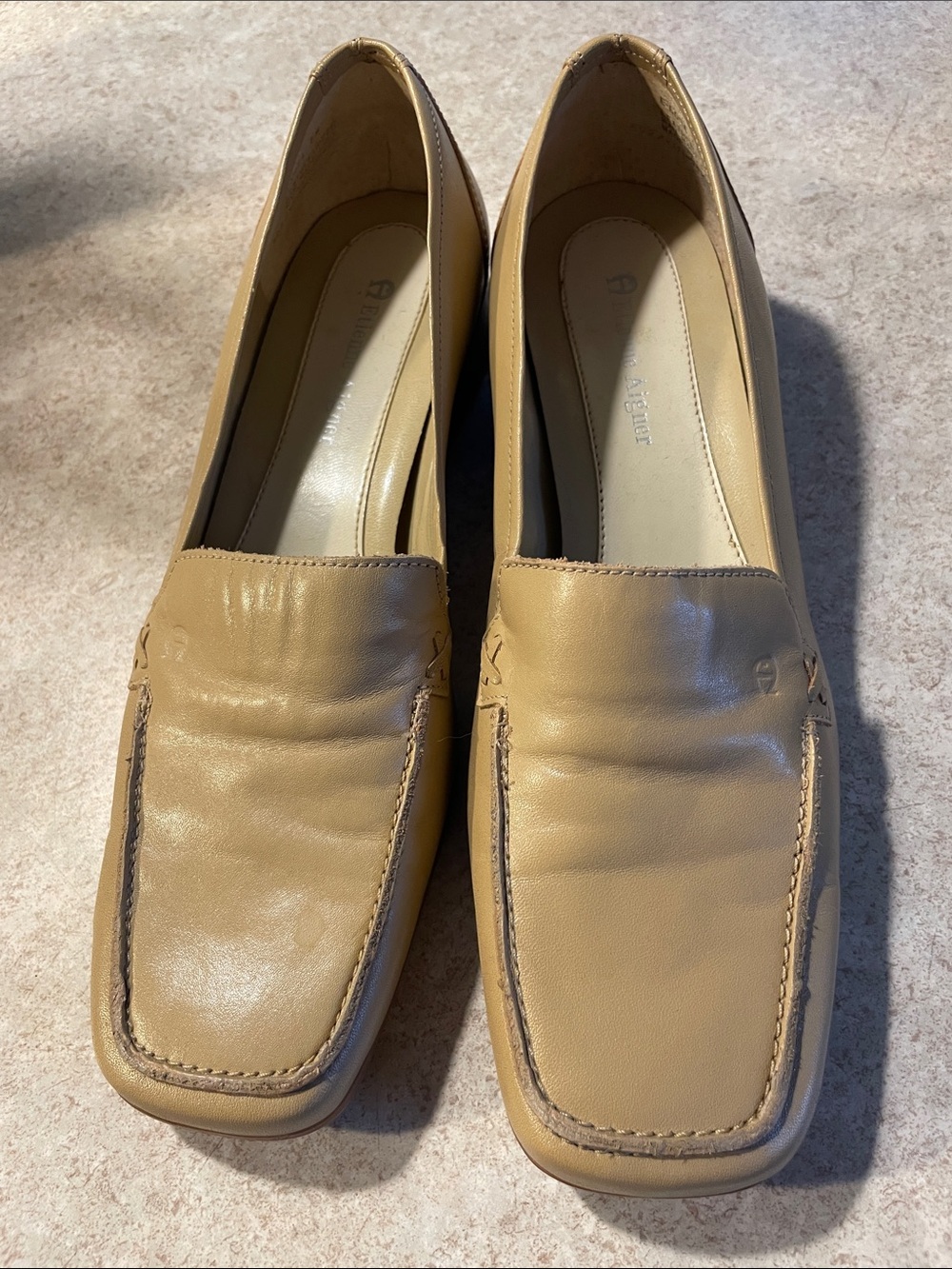 Etienne Aigner Tan Leather Slip-On Loafers